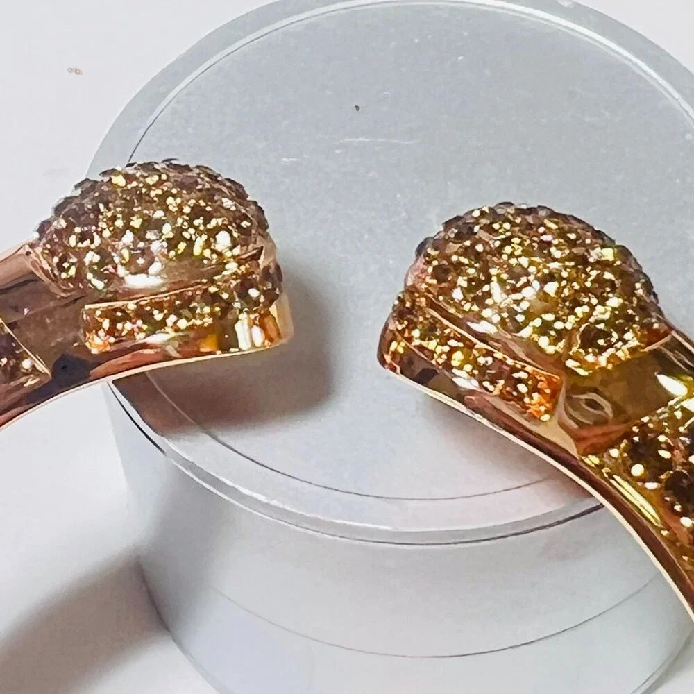 Joan Boyce‎ Hinged Bangle Bracelet Rose Gold Tone Purple Pave Rhinestones READ